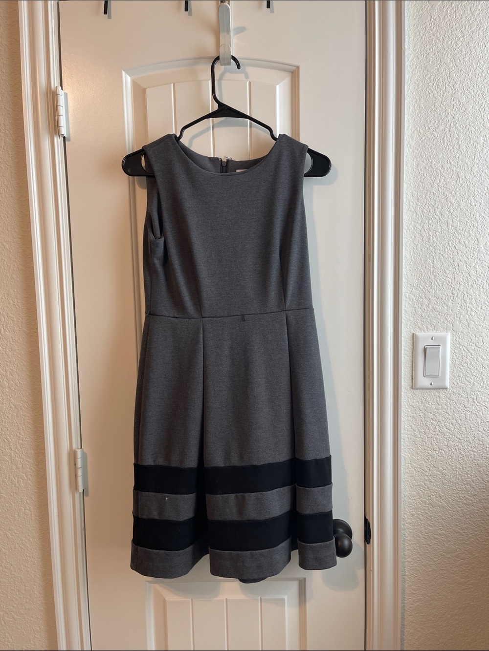 Calvin Klein Gray A-Line Dress with Black Stripes